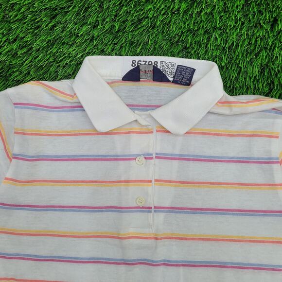 Vintage Par-Four MOD Striped Polo Shirt Womens S/M 18x23 Crop White - Picture 7 of 11